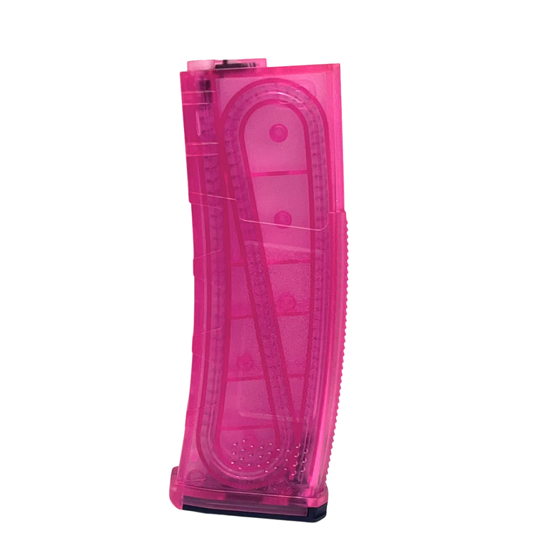 Amarok 160-round pink M4 mid-cap magazine with transparent body for easy ammo visibility.