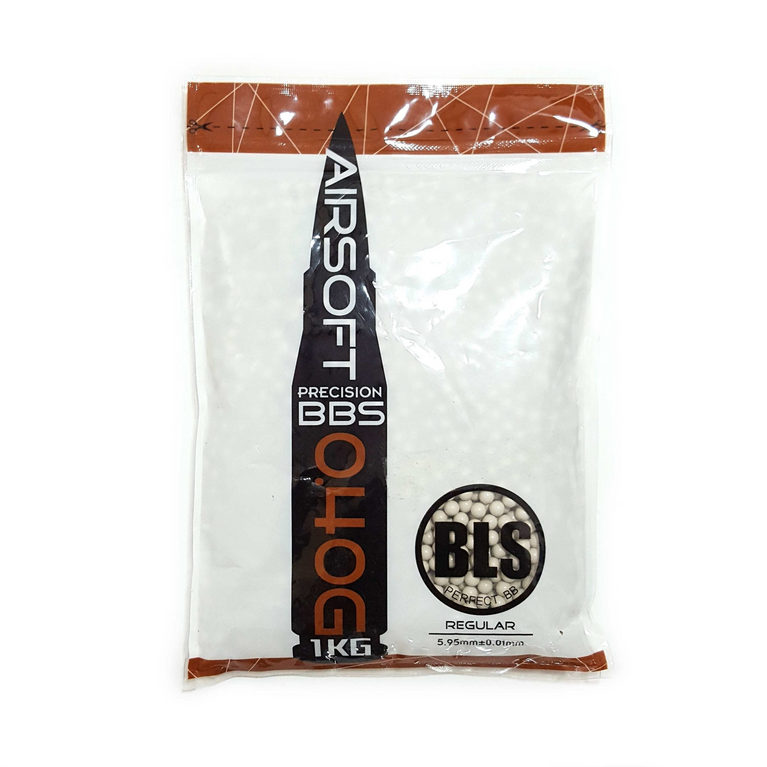 BLS 0.40g Ultimate heavy BBS in ivory color, 1kg pack of high-quality airsoft BBs for outdoor and indoor gameplay