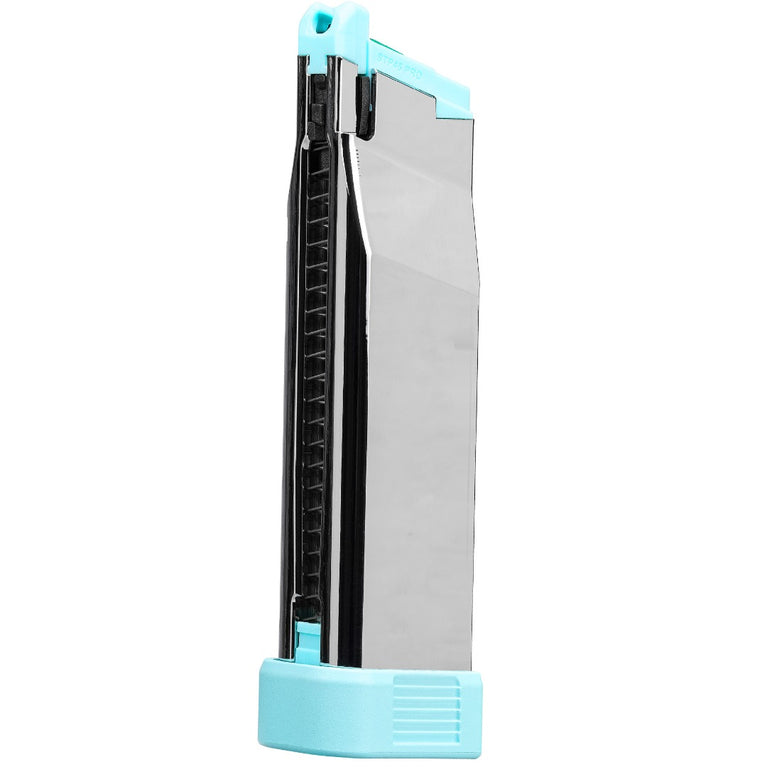 G&G STP45 30-round gas magazine in Macaron Blue, compatible with G&G airsoft pistols, showing the magazine with blue finish.