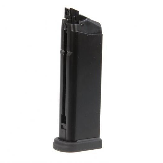 G&G GTP9 22-round gas magazine for airsoft pistol, black with textured grip and feed lips visible
