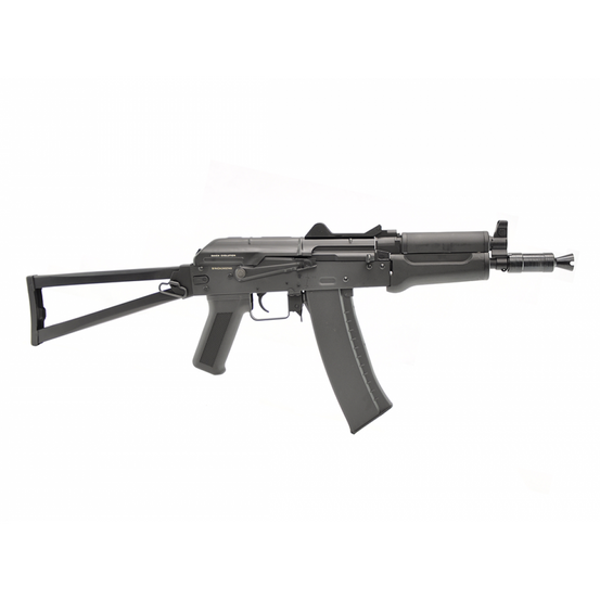 Raven Evolution NEO AKS74UM AEG airsoft rifle with tan and black finish, textured grip, and tactical accessories.