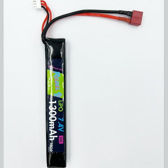 Rebel Battery - 1300mAh Lipo 7.4V 20C Stick - Deans