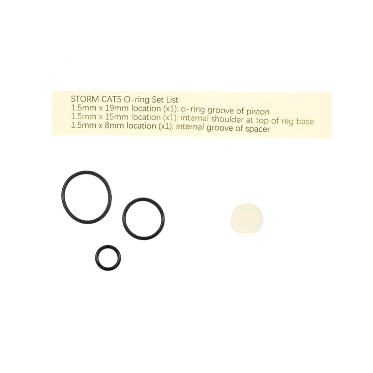 Wolverine Airsoft Storm Category 5 O-Ring Kit with multiple rubber O-rings for airsoft gun maintenance and sealing.