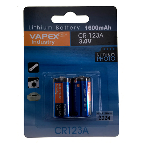 Vapex CR123A 3v 1600mah Lithium Battery- 2 pack-0