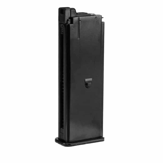 WE Long M712 gas pistol magazine holding 26 rounds, designed for use with WE gas-powered airsoft pistols.
