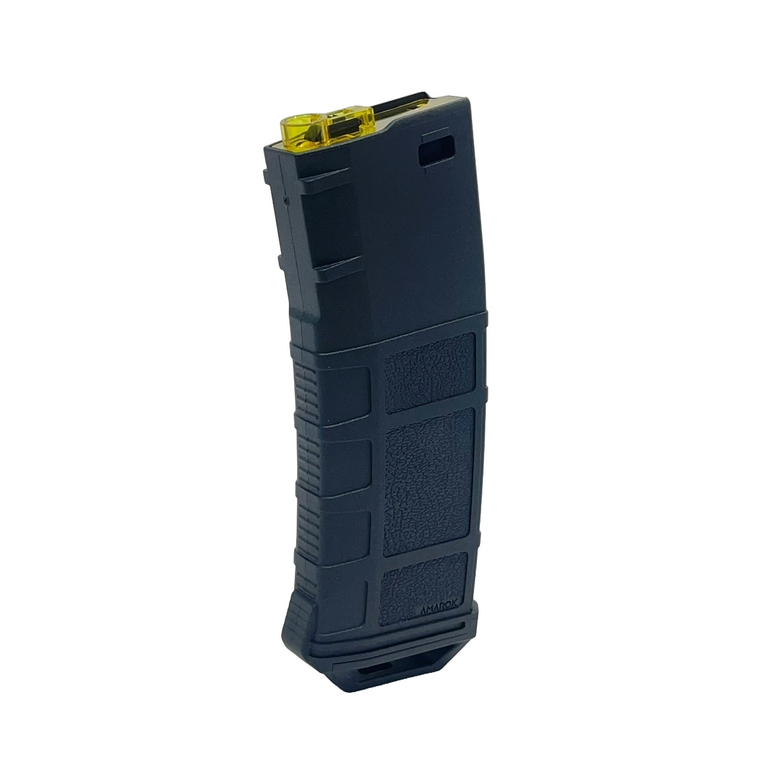 Amarok 250-round polymer mid-cap magazine for M4/AR-15 in black and yellow, designed for AEG airsoft rifles.
