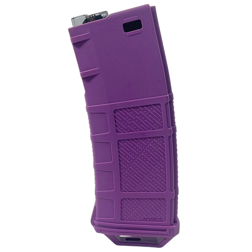 Amarok purple polymer 250-round mid-cap magazine for M4/AR-15 rifles, designed for reliable ammunition feeding.