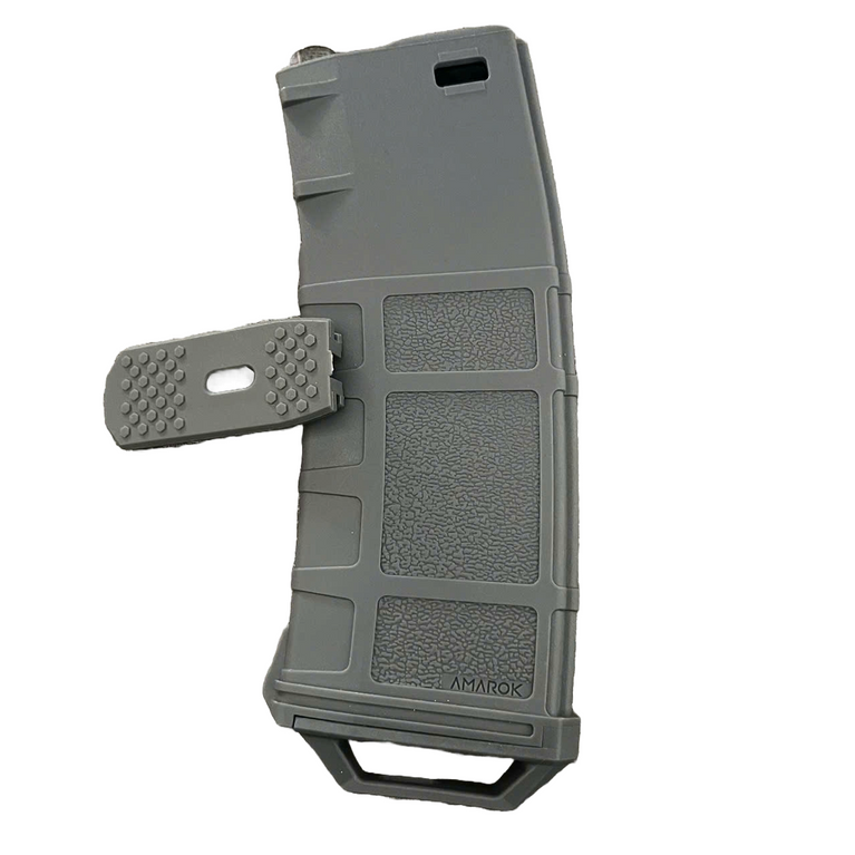 Amarok 250-round polymer mid-cap magazine for M4/AR-15, grey and smoke top, designed for AEG airsoft rifles.
