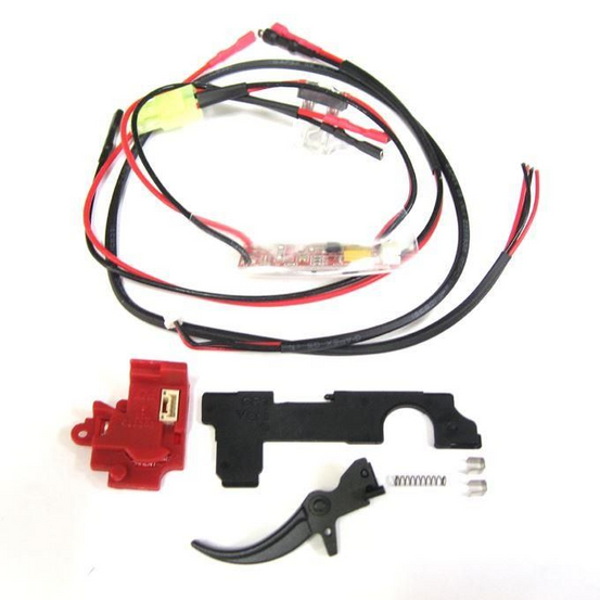 G&G ETU 2.0 and Mosfet 3.0 with standard trigger for Ver.II gearbox, rear wired, shown in the image.