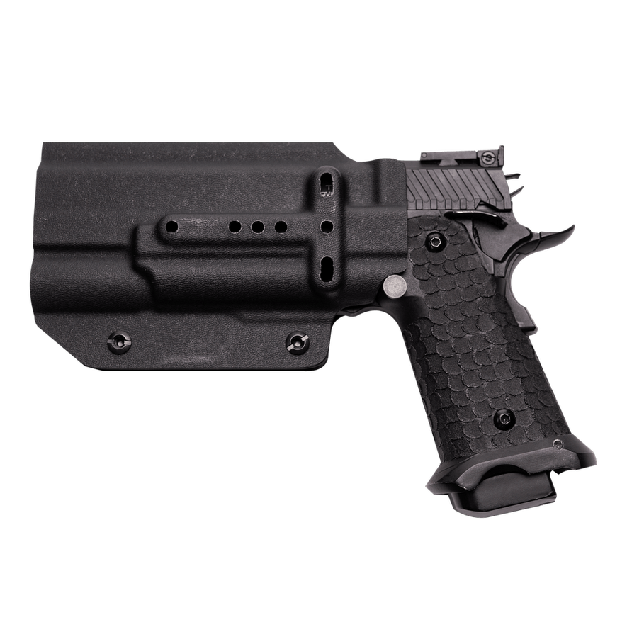Kydex Customs Pro Series light-bearing Hicapa holster in black, designed for secure firearm carrying and easy access.