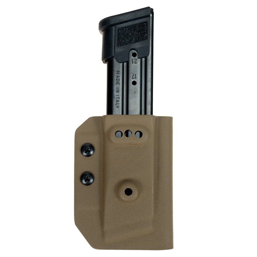 Kydex Customs Sig P320/M17 magazine carrier with front view showing durable Kydex material and secure magazine fit