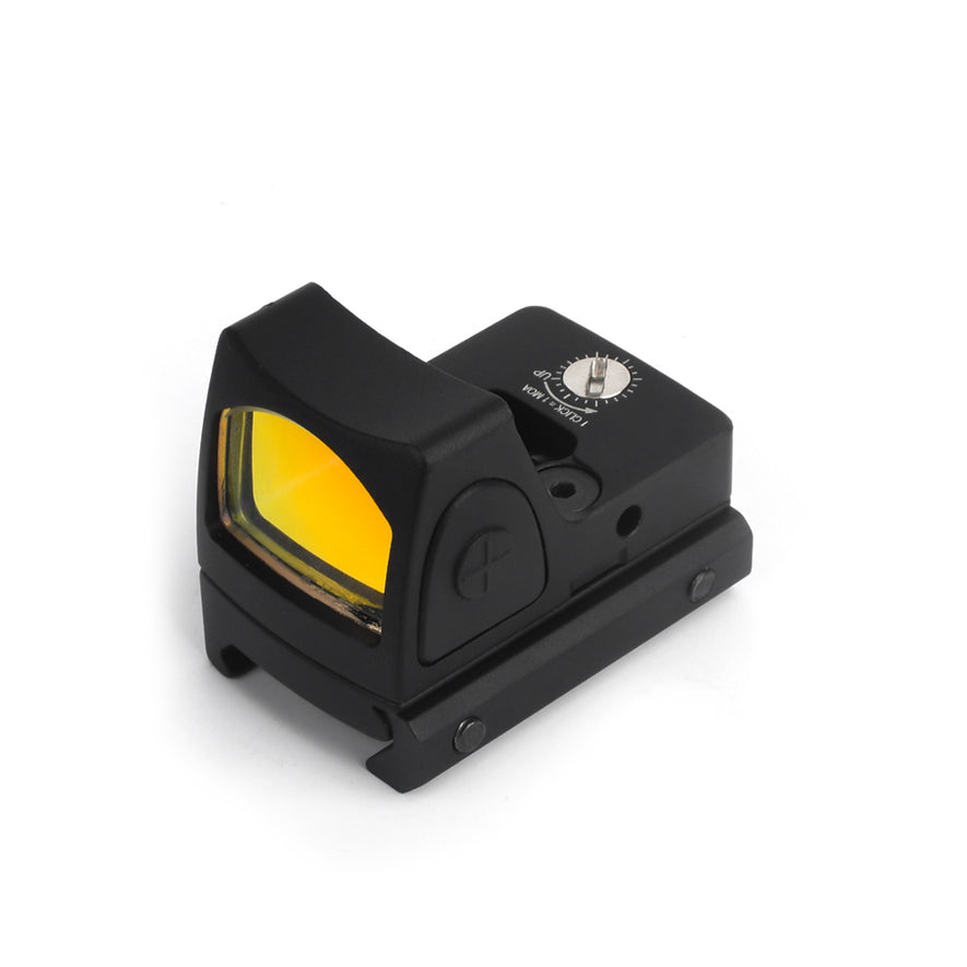 Aim-O Adjustable LED RMR Red Dot sight in black with a sleek design and precision optics for enhanced targeting.
