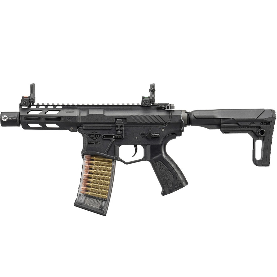 G&G CM16 Batto CQB Combat Machine AEG airsoft gun with black metal and polymer construction, tactical grip, and adjustable stock.