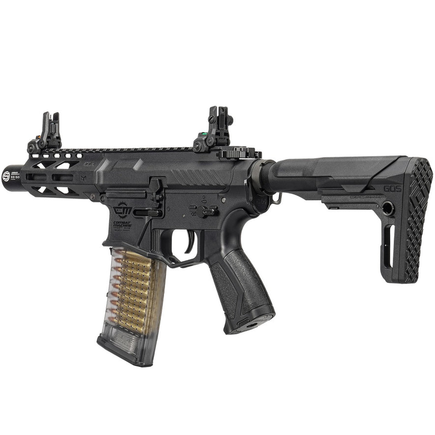 G&G CM16 Batto CQB Combat Machine AEG rifle with black polymer stock and tactical handguard, close-up view of the airsoft gun.