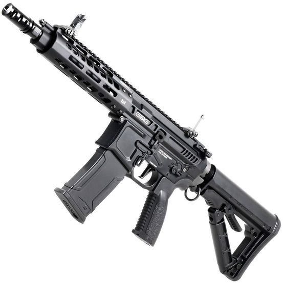G&G Armament MGCR 556 GBB Rifle EU model with 7-inch barrel, black finish, and realistic tactical design.