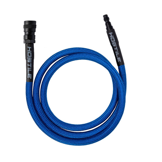 HK Army Hostile AWS Flex Remote Line 42" blue hose with durable construction and flexible design for paintball use.