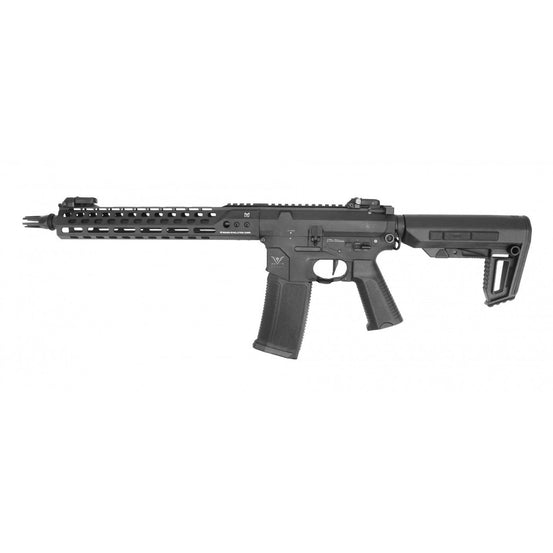 Black Raven Evolution EVO Prowler Carbine M4 airsoft rifle with adjustable stock and tactical grip, shown from side angle.