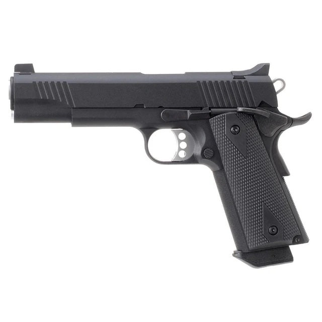 VFC 1911 Tactical Custom GBB Airsoft Pistol with black finish, detailed grip, and tactical design.