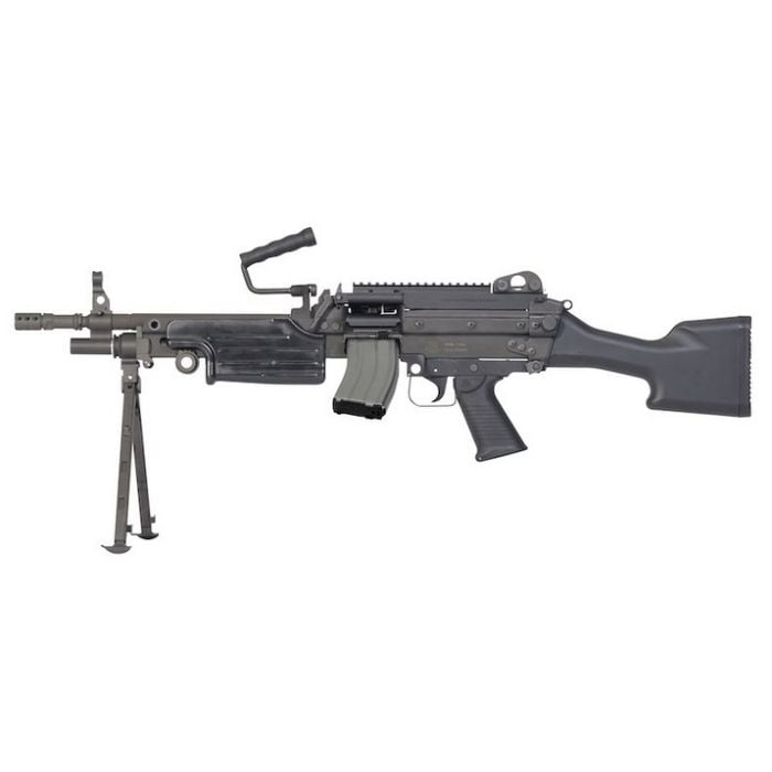 VFC M249 GBBR LMG airsoft gun by Ammo Drop with detailed metal body and realistic design, licensed by Cybergun.